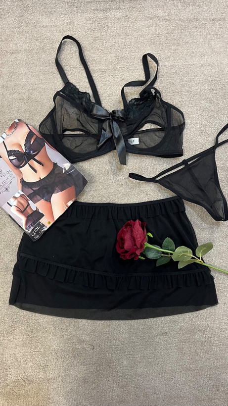 ست لباس خواب فانتزی ۳ تیکه مشکی مدل Black Bow