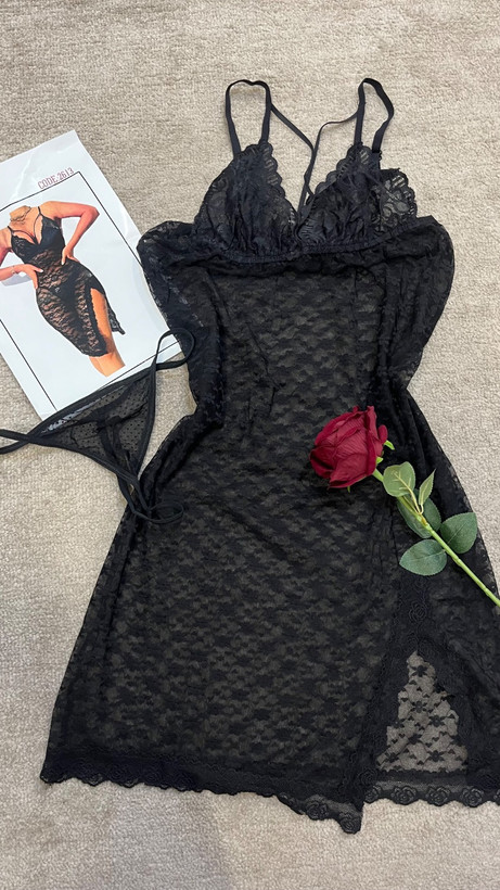 لباس خواب گیپور مشکی مدل “Midnight Lace Dress”