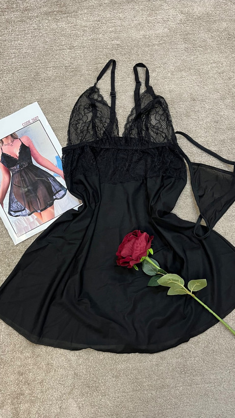 لباس خواب حریر گیپور جلو باز مدل Rose Night