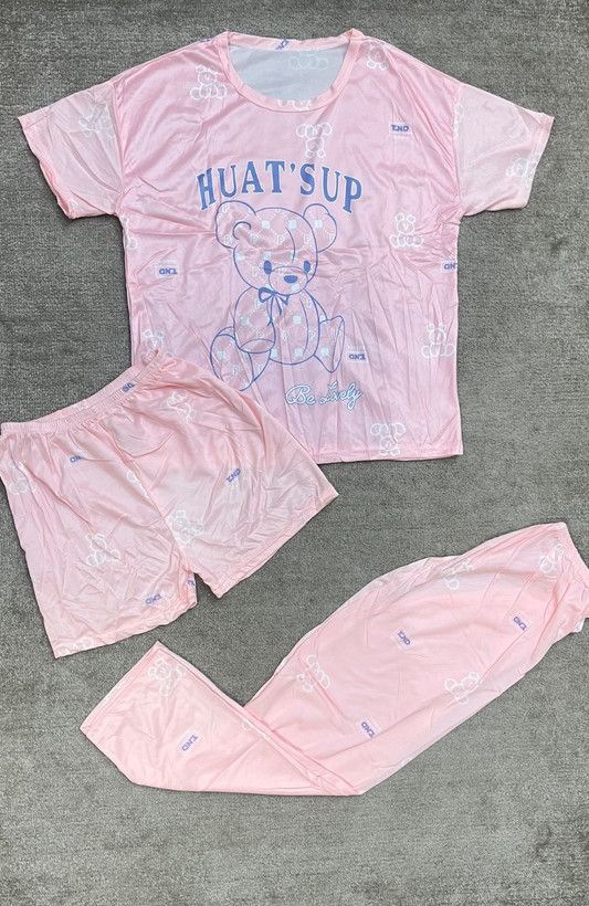 ست راحتی سهتیکه طرح pink bear – رنگ صورتی