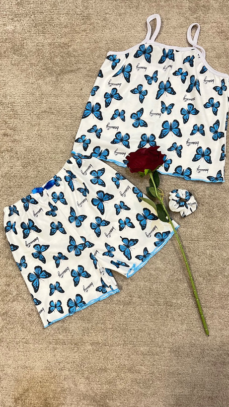 ست لباس خواب دخترانه طرح پروانه Blue butterfly – رنگ سفید آبی